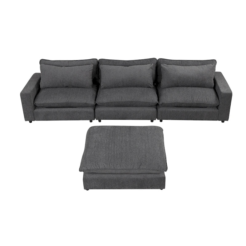 Sectional Sofa Cloud Sofa, Chenille Upholstered Sofa Couch with Movable Ottoman Charging Ports and 3 Back Pillows