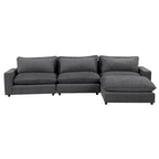 Sectional Sofa Cloud Sofa, Chenille Upholstered Sofa Couch with Movable Ottoman Charging Ports and 3 Back Pillows
