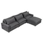 Sectional Sofa Cloud Sofa, Chenille Upholstered Sofa Couch with Movable Ottoman Charging Ports and 3 Back Pillows