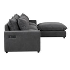 Sectional Sofa Cloud Sofa, Chenille Upholstered Sofa Couch with Movable Ottoman Charging Ports and 3 Back Pillows