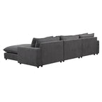 Sectional Sofa Cloud Sofa, Chenille Upholstered Sofa Couch with Movable Ottoman Charging Ports and 3 Back Pillows