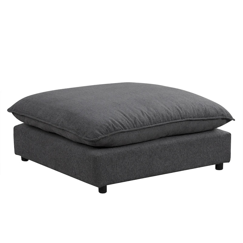 Sectional Sofa Cloud Sofa, Chenille Upholstered Sofa Couch with Movable Ottoman Charging Ports and 3 Back Pillows