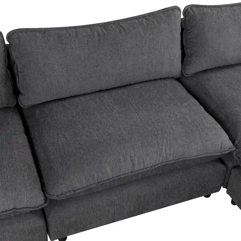 Sectional Sofa Cloud Sofa, Chenille Upholstered Sofa Couch with Movable Ottoman Charging Ports and 3 Back Pillows