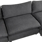 Sectional Sofa Cloud Sofa, Chenille Upholstered Sofa Couch with Movable Ottoman Charging Ports and 3 Back Pillows