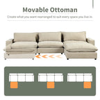 Sectional Sofa Cloud Sofa, Chenille Upholstered Sofa Couch with Movable Ottoman Charging Ports and 3 Back Pillows