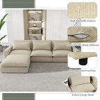 Sectional Sofa Cloud Sofa, Chenille Upholstered Sofa Couch with Movable Ottoman Charging Ports and 3 Back Pillows