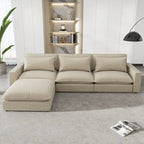 Sectional Sofa Cloud Sofa, Chenille Upholstered Sofa Couch with Movable Ottoman Charging Ports and 3 Back Pillows