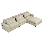Sectional Sofa Cloud Sofa, Chenille Upholstered Sofa Couch with Movable Ottoman Charging Ports and 3 Back Pillows