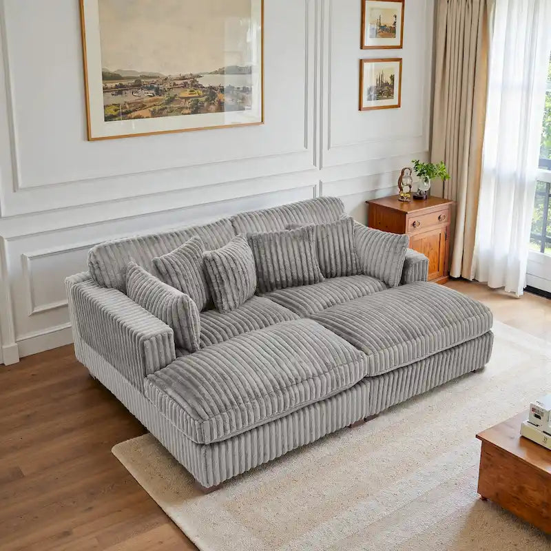 82 W Plush Corduroy Modular Sectional Sofa with Chaise Lounge