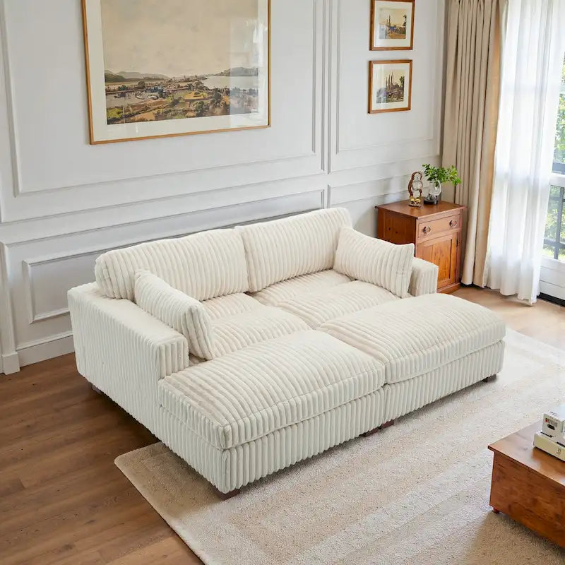 82 W Plush Corduroy Modular Sectional Sofa with Chaise Lounge