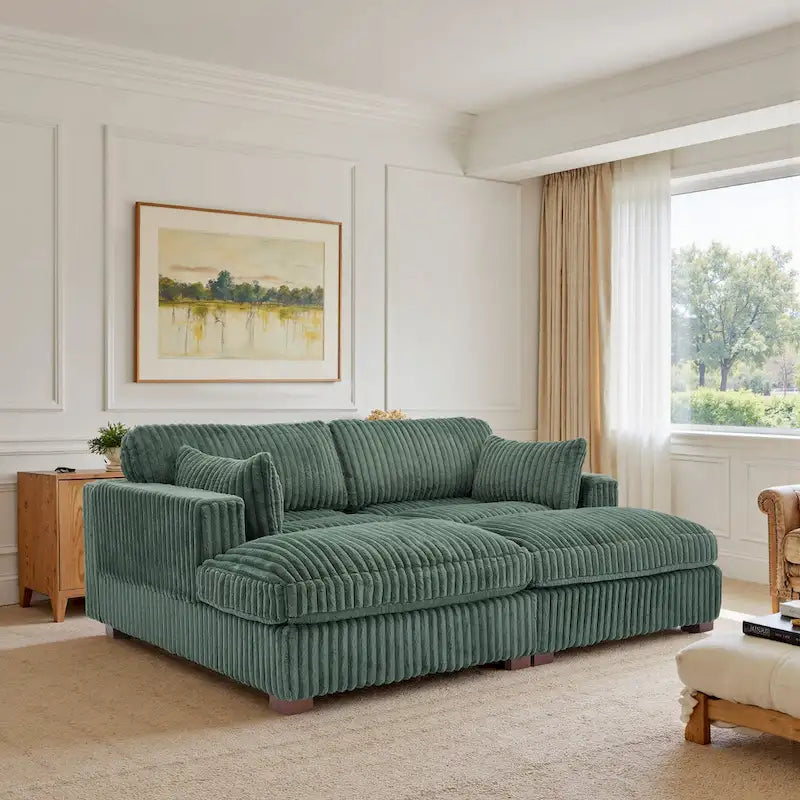 82 W Plush Corduroy Modular Sectional Sofa with Chaise Lounge