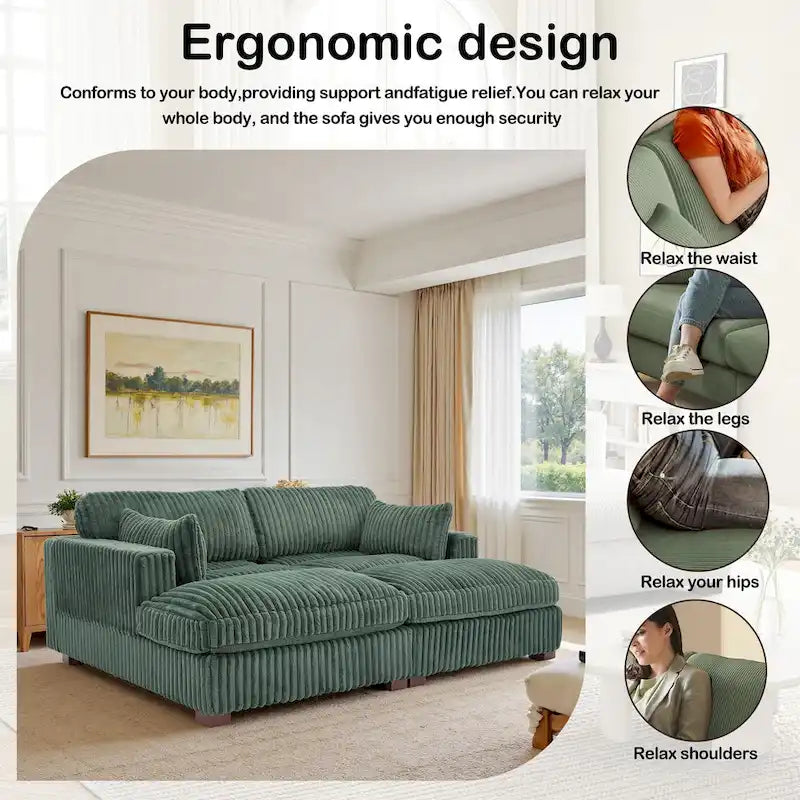 82 W Plush Corduroy Modular Sectional Sofa with Chaise Lounge