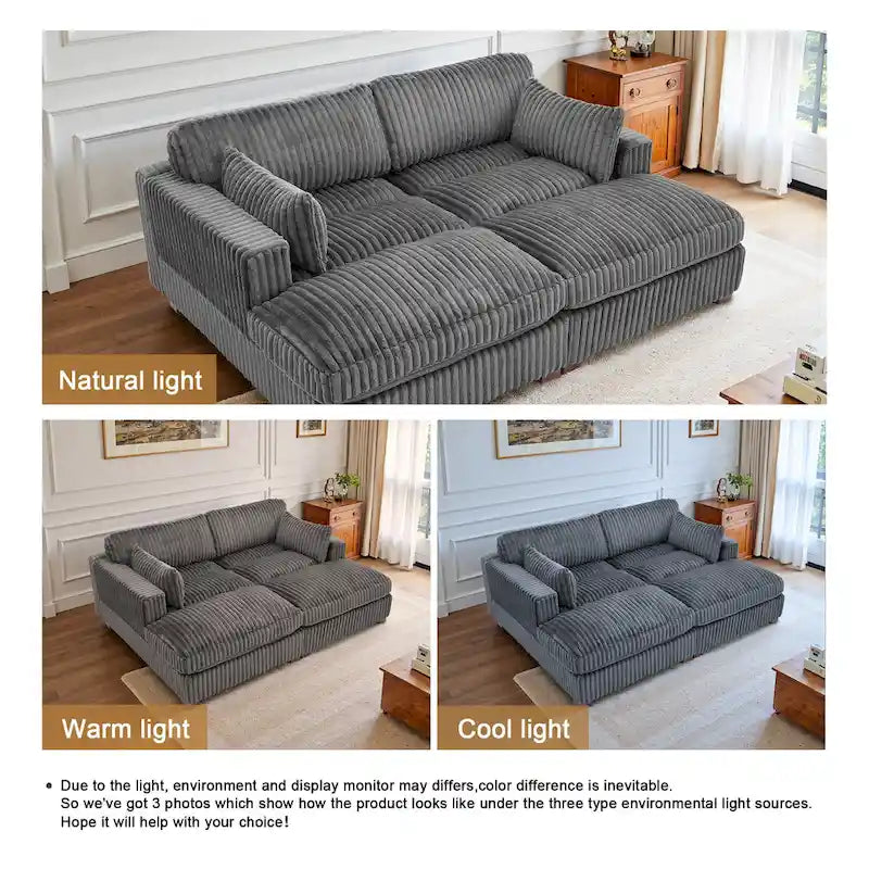 82 W Plush Corduroy Modular Sectional Sofa with Chaise Lounge