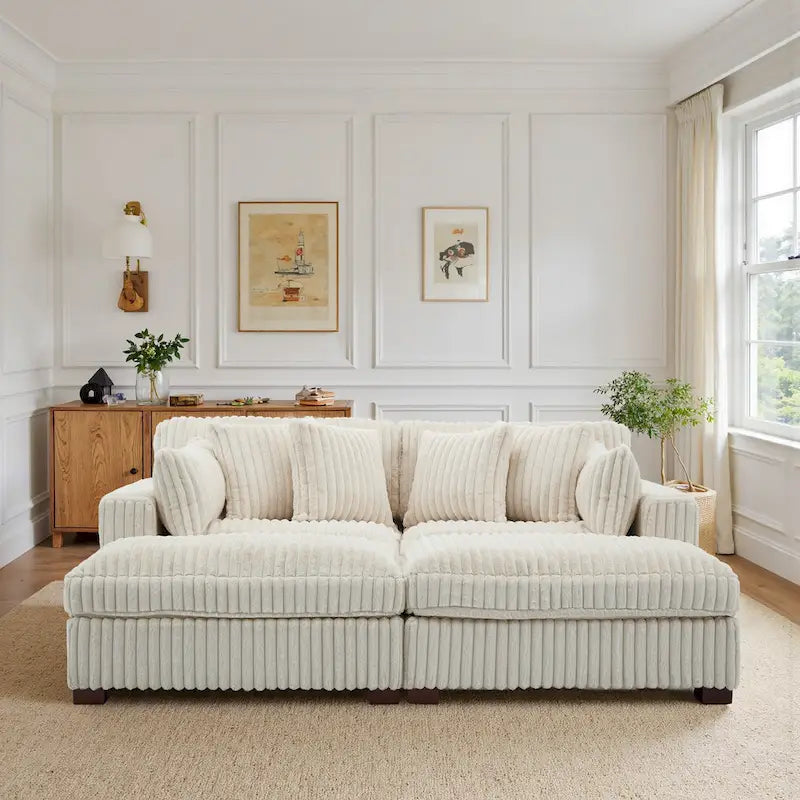 82 W Plush Corduroy Modular Sectional Sofa with Chaise Lounge