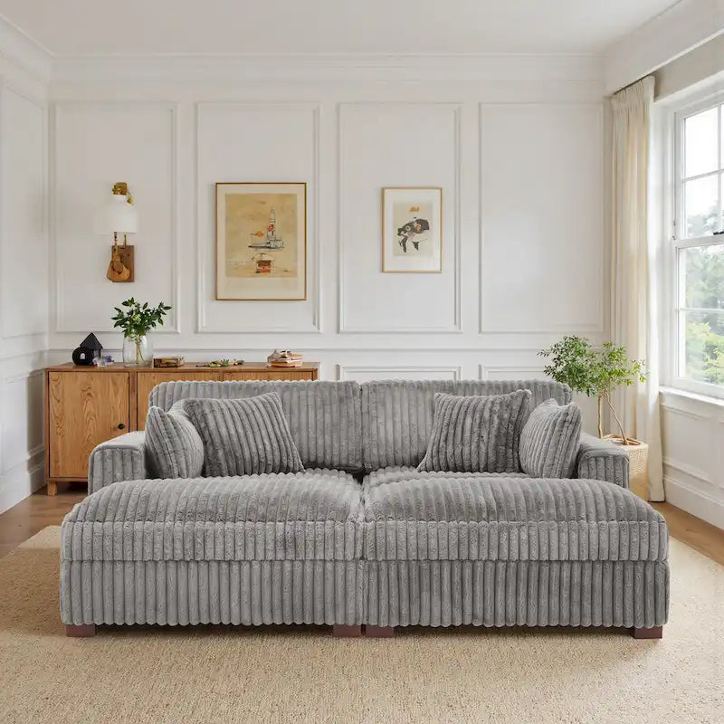 82 W Plush Corduroy Modular Sectional Sofa with Chaise Lounge