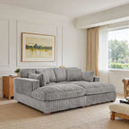 82 W Plush Corduroy Modular Sectional Sofa with Chaise Lounge
