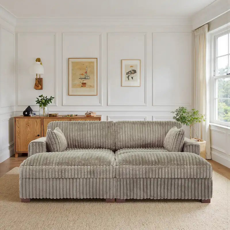 82 W Plush Corduroy Modular Sectional Sofa with Chaise Lounge