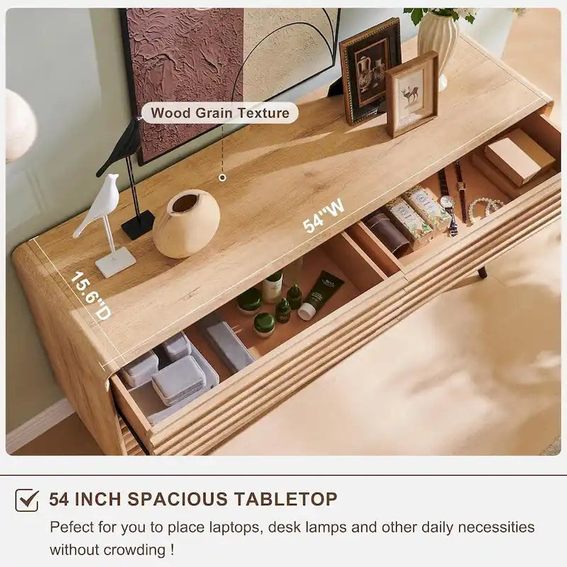 Mid Century Modern 6 Drawers Dresser, Wood Fluted Chest of Drawers