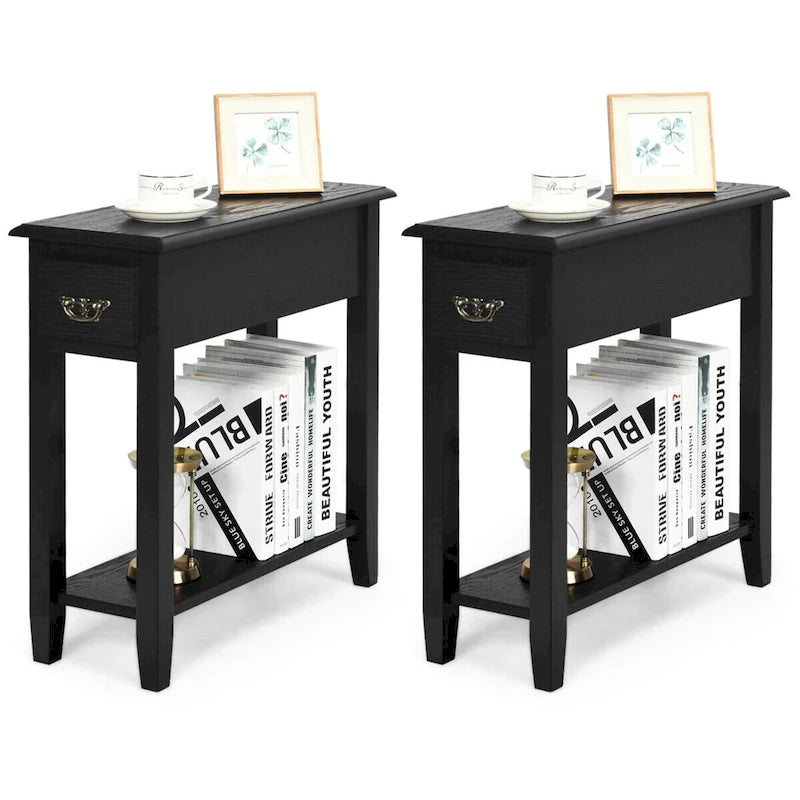 Gymax Set of 2 Nightstand 2 Tier End Bedside Sofa Side Table w/Drawer - See Details