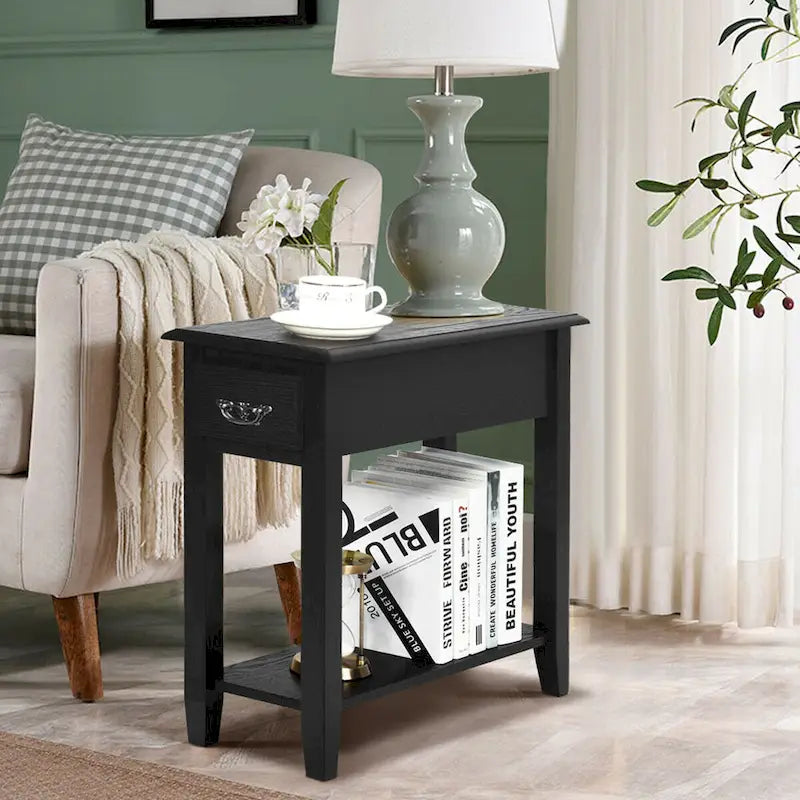 Gymax Set of 2 Nightstand 2 Tier End Bedside Sofa Side Table w/Drawer - See Details