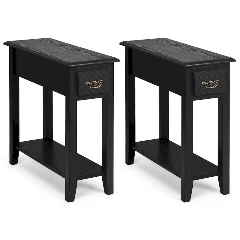 Gymax Set of 2 Nightstand 2 Tier End Bedside Sofa Side Table w/Drawer - See Details