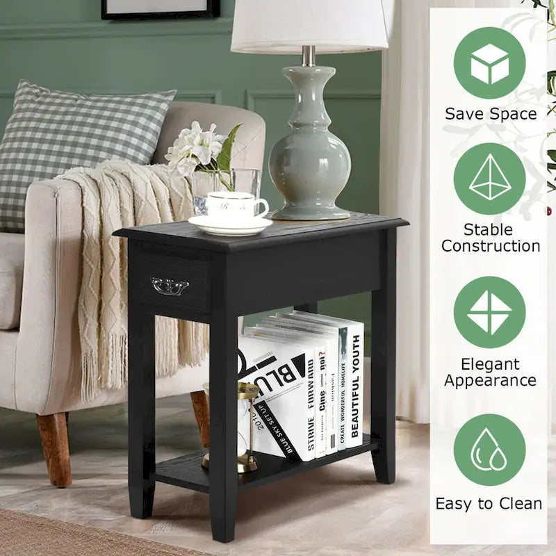 Gymax Set of 2 Nightstand 2 Tier End Bedside Sofa Side Table w/Drawer - See Details