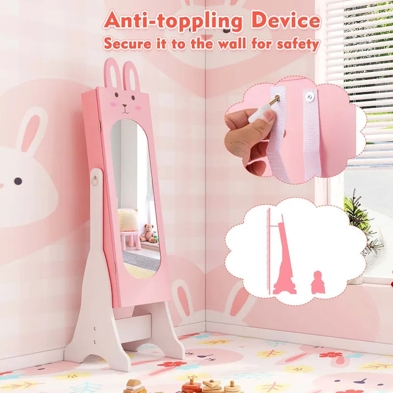 Costway Kids Jewelry Cabinet Standing Children Jewelry Organizer with - See Details