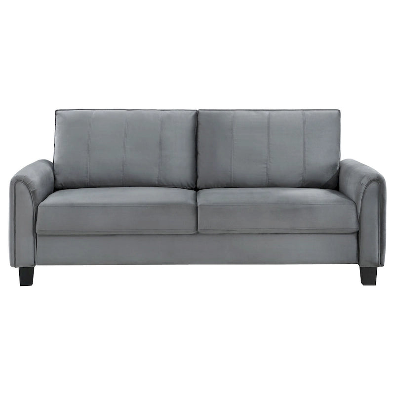 Dave Sofa, Gray Fabric, Rounded Armrests, Black Tapered Legs, 80 Inch