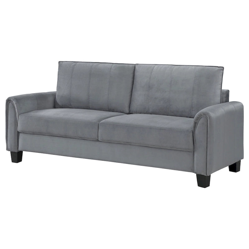 Dave Sofa, Gray Fabric, Rounded Armrests, Black Tapered Legs, 80 Inch