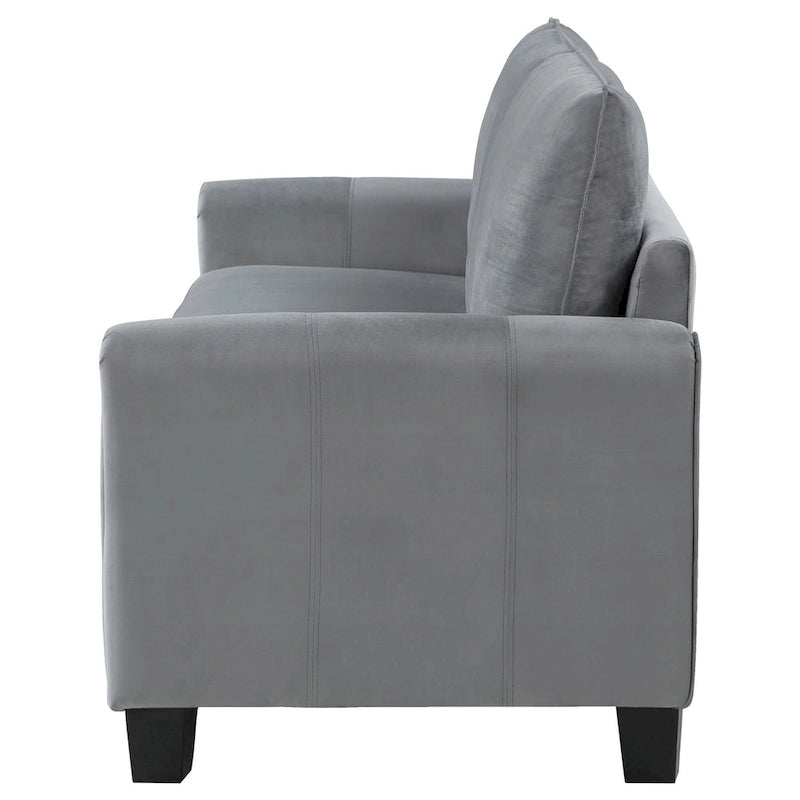 Dave Sofa, Gray Fabric, Rounded Armrests, Black Tapered Legs, 80 Inch