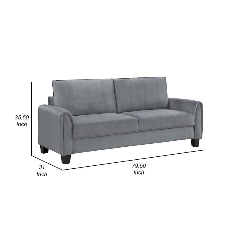 Dave Sofa, Gray Fabric, Rounded Armrests, Black Tapered Legs, 80 Inch