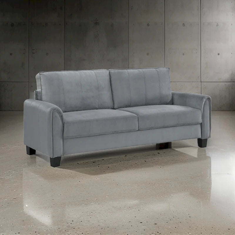Dave Sofa, Gray Fabric, Rounded Armrests, Black Tapered Legs, 80 Inch