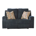 Genna Manual Reclining Loveseat, Navy Blue Fabric, 2 Pillows, 64 Inch
