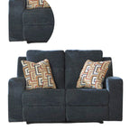 Genna Manual Reclining Loveseat, Navy Blue Fabric, 2 Pillows, 64 Inch