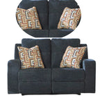 Genna Manual Reclining Loveseat, Navy Blue Fabric, 2 Pillows, 64 Inch