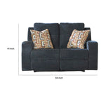 Genna Manual Reclining Loveseat, Navy Blue Fabric, 2 Pillows, 64 Inch