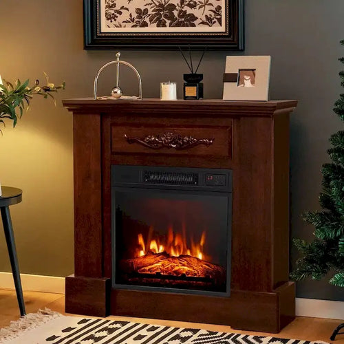 32 Heater Electric Fireplace TV Stand W/ Remote Control 1400W Brown - 42 inches