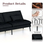 Grondin Convertible Futon Sofa Bed, 5-Angle Adjustable Backrest Sleeper Couch with 2 Pillows, Modern Style Recliner Lounge