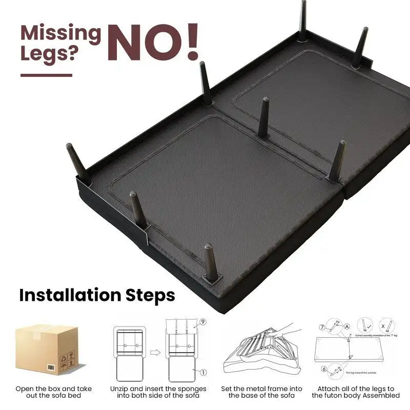 Grondin Convertible Futon Sofa Bed, 5-Angle Adjustable Backrest Sleeper Couch with 2 Pillows, Modern Style Recliner Lounge