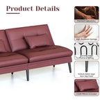 Grondin Convertible Futon Sofa Bed, 5-Angle Adjustable Backrest Sleeper Couch with 2 Pillows, Modern Style Recliner Lounge