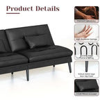 Grondin Convertible Futon Sofa Bed, 5-Angle Adjustable Backrest Sleeper Couch with 2 Pillows, Modern Style Recliner Lounge