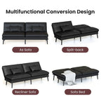 Grondin Convertible Futon Sofa Bed, 5-Angle Adjustable Backrest Sleeper Couch with 2 Pillows, Modern Style Recliner Lounge