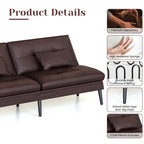 Grondin Convertible Futon Sofa Bed, 5-Angle Adjustable Backrest Sleeper Couch with 2 Pillows, Modern Style Recliner Lounge