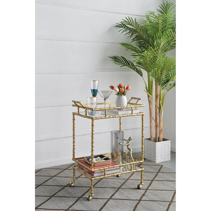 Two-Tiered Twig Bar Cart - 30 - Gold and Silver