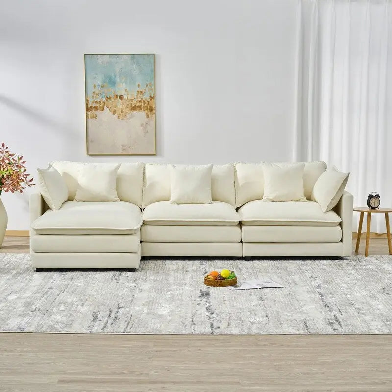 110.2 Chenille Three Seater Upholstered Sofa, Ottoman