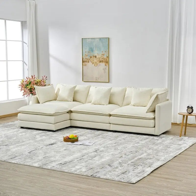 110.2 Chenille Three Seater Upholstered Sofa, Ottoman