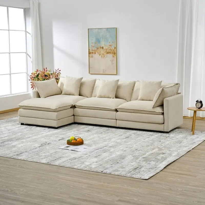 110.2 Chenille Three Seater Upholstered Sofa, Ottoman
