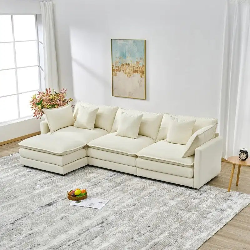 110.2 Chenille Three Seater Upholstered Sofa, Ottoman