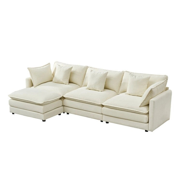 110.2 Chenille Three Seater Upholstered Sofa, Ottoman