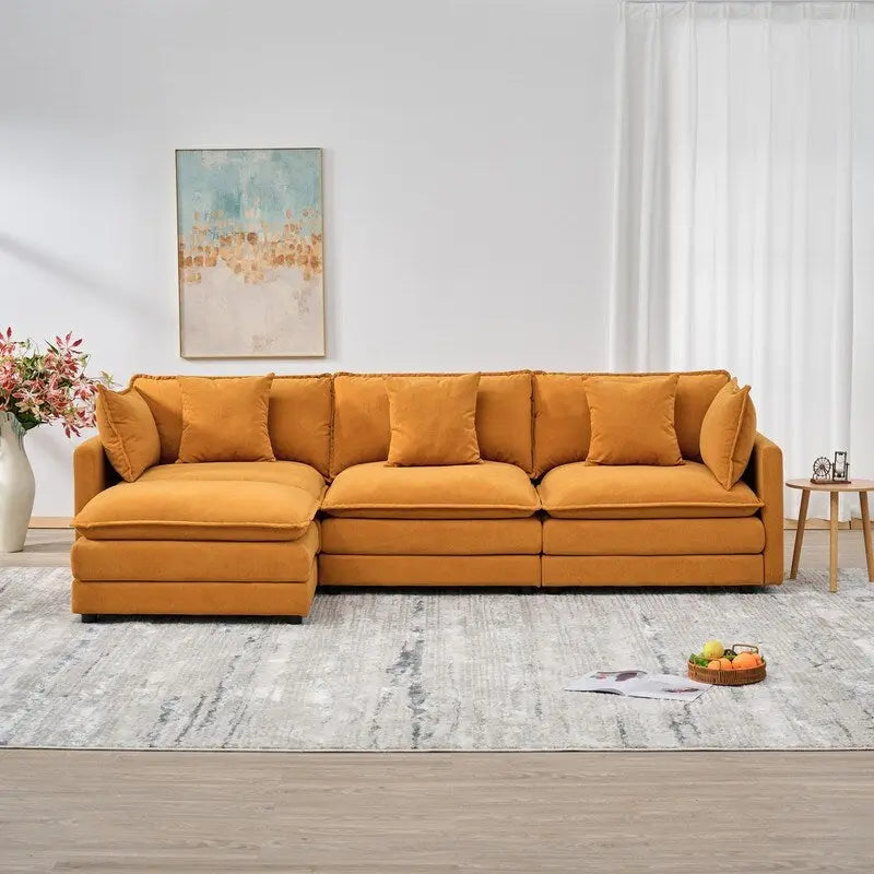 110.2 Chenille Three Seater Upholstered Sofa, Ottoman